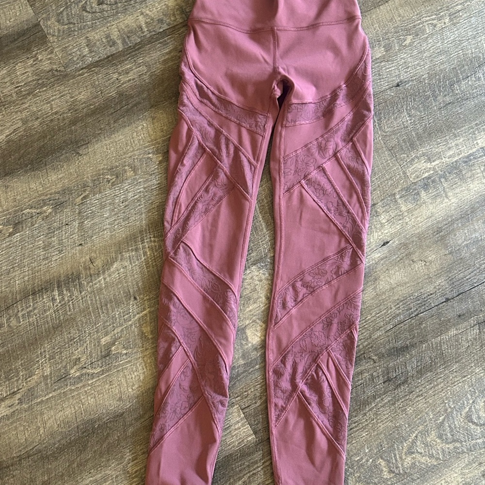 LuMauve Pink Lace-Inset Active Leggings